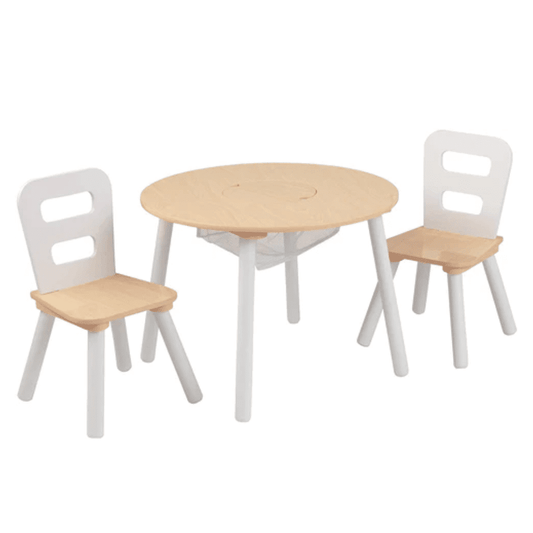 Round Table and 2 Chair Set for children (White Natural) Baby & Kids